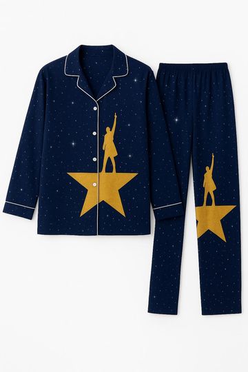 Discover Hamilton The Musical Women's Pajama Set, Long Sleeve Button Down Sleepwear, Starry Night Loungewear, Cozy 2-Piece Sleep Set