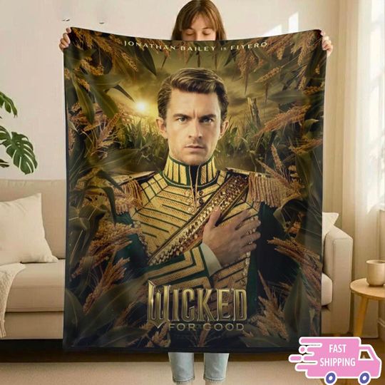 Discover Jonathan Bailey as Fiyero in Wicked Plush Blanket,Wicked Movie Poster Blanket,Witchy Throw Blanket,Cozy Gothic Fleece Gift,Green Magic Style