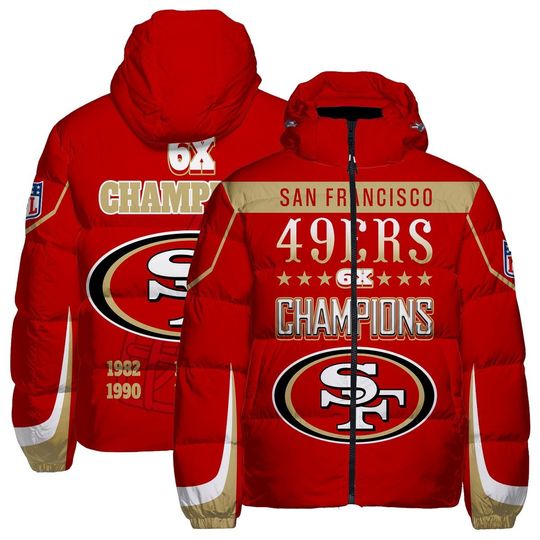 San Francisco 49ers Hooded Puffer Jacket, Football Team Jacket, Gift For Him