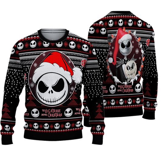 Jack Skellington Christmas Ugly Sweater, Nightmare Before Christmas Movie Sweatshirt, Halloween Movie Shirt, Jack Skellington & Sally Gift