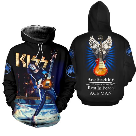 Rest In Peace Space Man 3D Hoodie 1KISS x Ace Frehley Blue Black