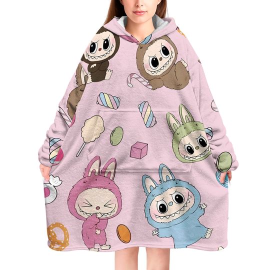 Kawaii Labubu Blanket Hoodie