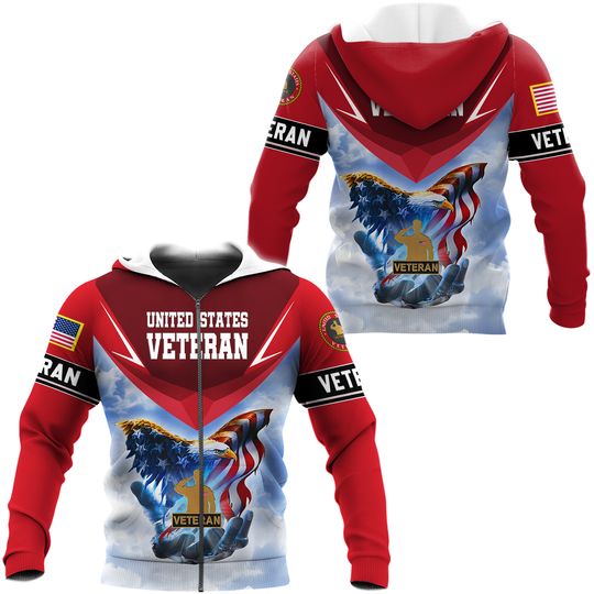 Military Veteran Red Hoodie – 3D Printed Pullover | Honor & Service Patriotic Apparel