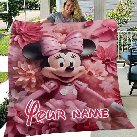 Personalized Minnie Mouse Blanket, Custom Name Disney Minnie Blanket, Disney Blankets