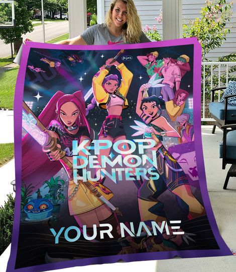 Custom Huntrix Blanket, Personalized Kpop Demon Hunter Plush Blanket