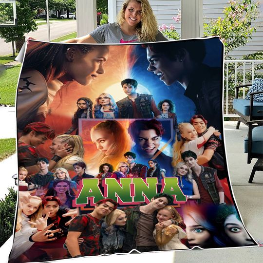 Custom Zombies 4 Blanket with Name, Personalized Descendants Zombies Birthday Party for Kids, Disney Zombies Halloween Blanket Gift