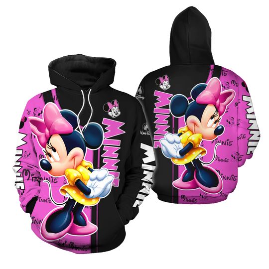 Minnie Mouse 3D Hoodie, Minnie Cartoon Hoodie, Disney Minnie Hoodie