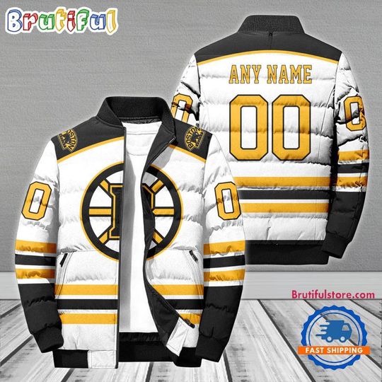 Boston Bruins Hockey Team Personalized Away New Puffer Jacket