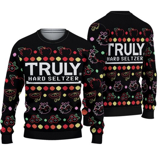 Truly Hard Seltzer Sweater Wm Med Ugly Xmas Sweater Top Neon Fruit Print