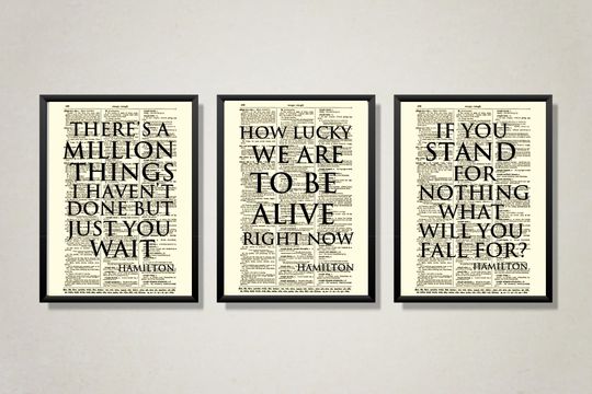 Discover Hamilton Musical Quotes On Antique Dictionary Pages, Hamilton Broadway Musical Wall Art, Dorm Decor Wall Art, Music Teacher Gift, Set of 3