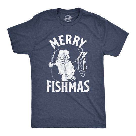 Discover Mens Merry Fishmas T-Shirt, Funny Fisherman Christmas Tee