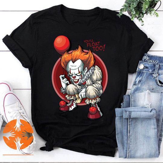 Discover You Will Float Too Halloween Cartoon Art Unisex Vintage T-Shirt, Pennywise Shirt, Clown IT Shirt, For IT Halloween Shirt