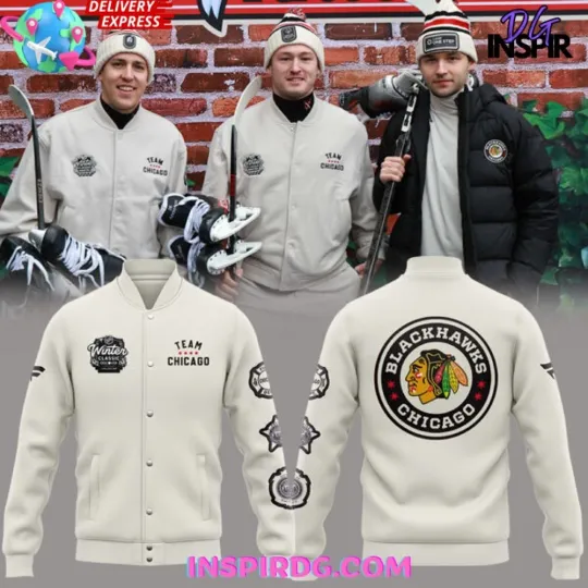 Discover 1Chicago 1Blackhawks Winter Classic 2025 Varsity Baseball Jacket