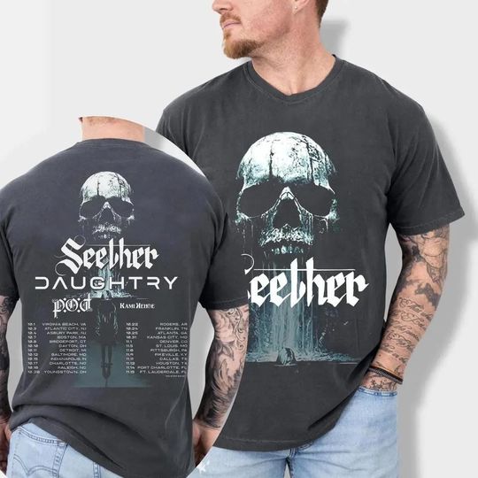Discover Seether x Daughtry 2025 Tour T-Shirt: Skull Graphic, Concert Merch
