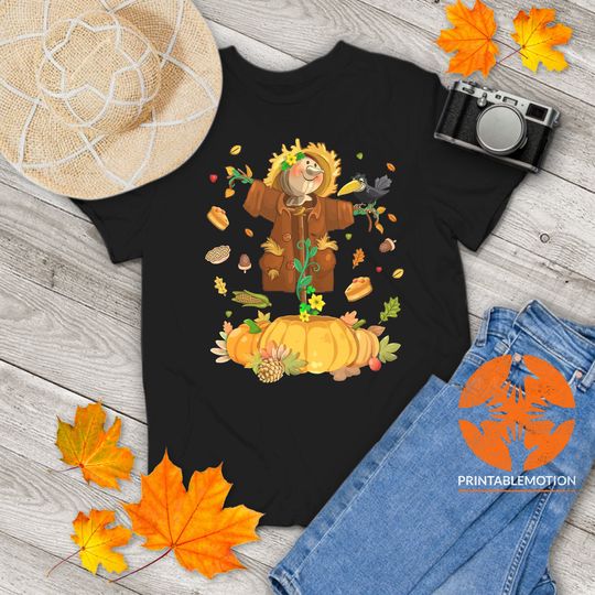 Discover Scarecrow Autumn Halloween Pumpkin T-Shirt for Fall Vintage Tee for Family