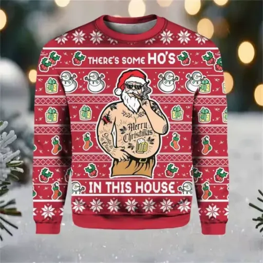 Discover Funny Tattoo Santa Ugly Christmas Sweater Red Holiday Beer Humor