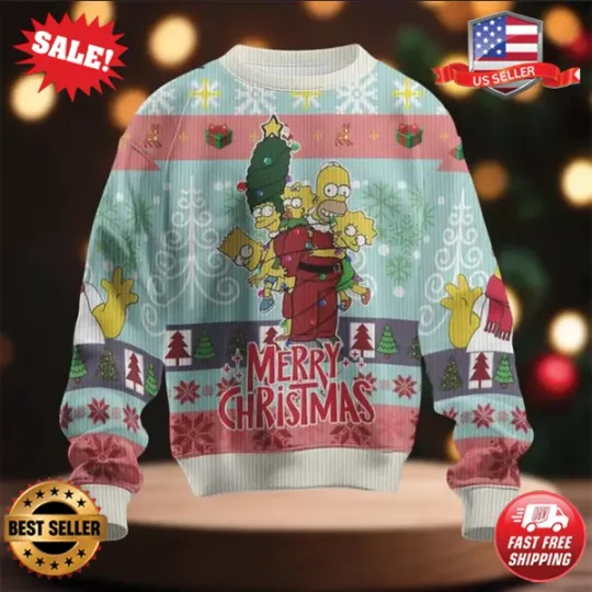 Simpsons Ugly Christmas Sweater, Holiday Sweater, Cartoon Christmas Gift for Men