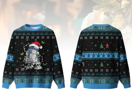 Discover Galaxy Droid Christmas Ugly Sweater – Funny Sci-Fi Holiday Jumper for Movie Fans