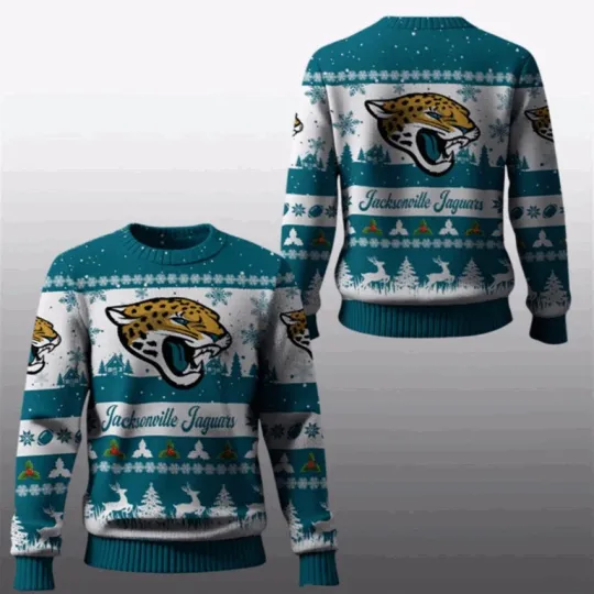 Discover 2025 Christmas Jaguars Festive Reindeer Tree Ugly Sweater