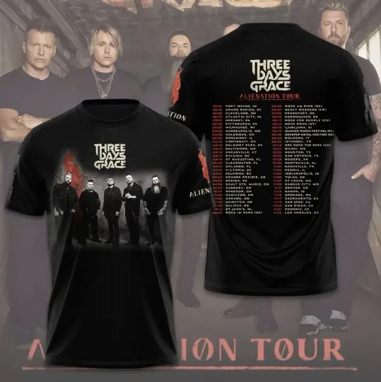 Discover Three Days Grace Alienation Tour 2026 3D T-Shirt