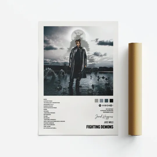 Juice WRLD Fighting Demons Album Art Poster Vertical Print Music Tracklist