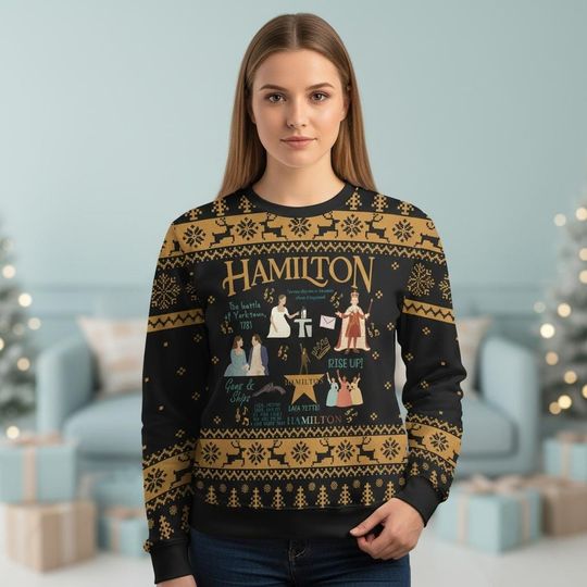 Discover Hamilton Ugly Christmas Sweater, Musical Xmas Sweater, Theater Ugly Sweater, Fans Sweater, Christmas Gift