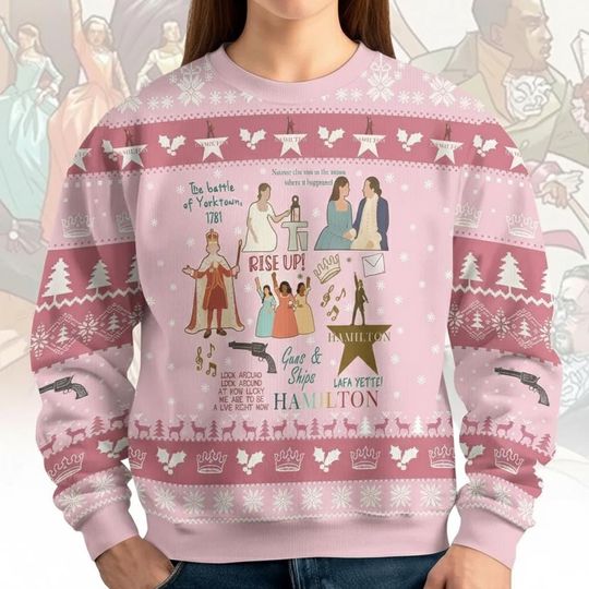 Discover Pink Hamilton Ugly Christmas Sweater | King George Oh It's Christmas Awesome Wow Jumper | Broadway Fan Merch Holiday Gift