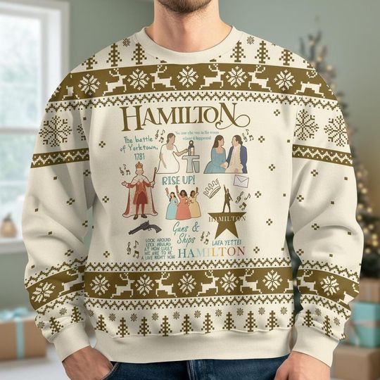 Discover Hamilton Ugly Christmas Sweater, Musical Themed Xmas Sweater, Broadway Ugly Sweater, Theater Lover Sweater, Christmas Gift