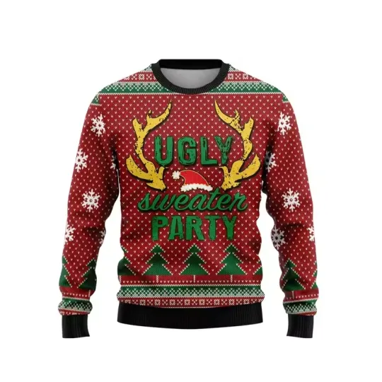 Discover Antler Ugly Christmas Sweater Red Tree Snowflake Funny Holiday Party Gift