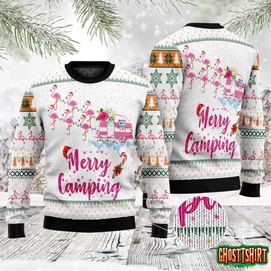 Discover Merry Camping Flamingo Ugly Christmas Sweater