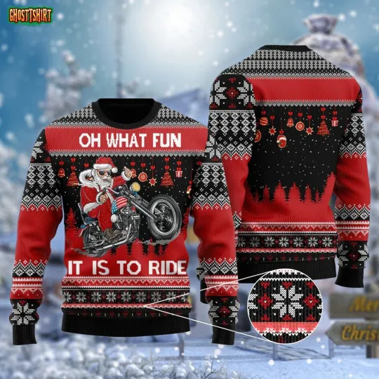 Discover Santa Biker Oh What Fun It Is To Ride Ugly Sweater