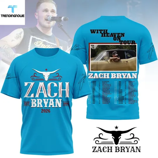 Discover Zach-Bryan With Heaven On Tour 2026 3D Shirt Unisex S-5XL
