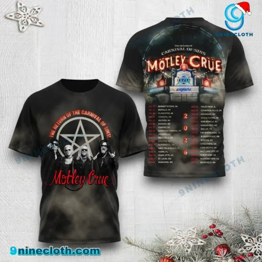 Discover Motley Crue The Return Of The Carnival Of Sins Tour 2026 3D T-shirt