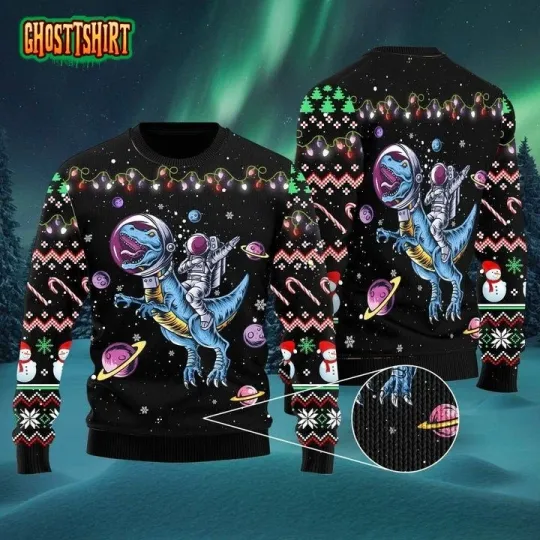 Discover Astronauts Ride A T Rex In Space With The Planet Ugly Sweater