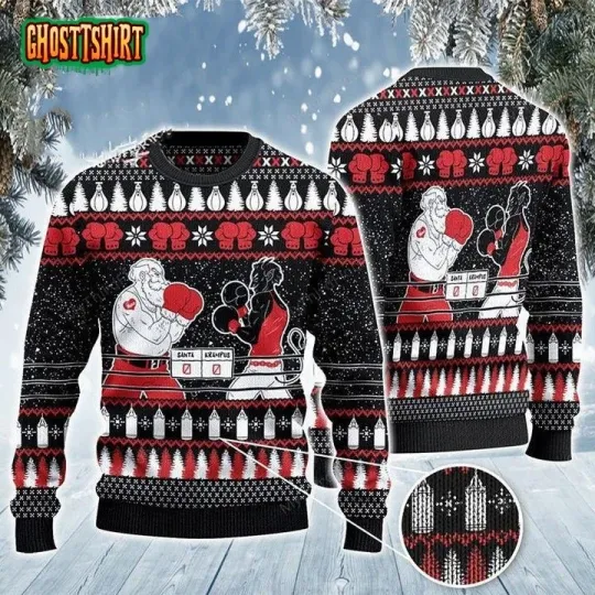 Boxing Santa And Krampus Ugly Christmas Sweate