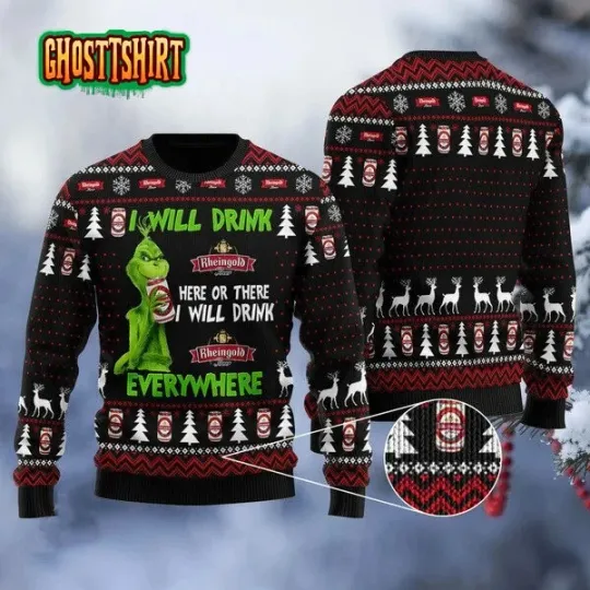 I Will Drink Rheingold Beer Everywhere Christmas Ugly Sweater