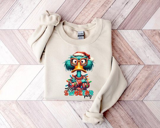 Discover Funny Christmas Duck Shirt: Holiday Crewneck, Ugly Sweater Style
