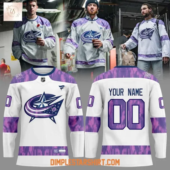Discover Custom Columbus Blue Jackets Hockey Fights Cancer Hockey Shirt Men's Fan Gear