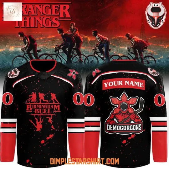 Personalized Birmingham Bulls x Stranger Things 2025 Hockey Shirt Men's Fan Gear