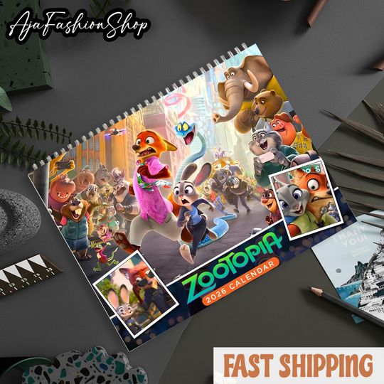 Discover Zootopia Wall Calendar 2026, Fox & Bunny Duo Cartoon Calendar, Kids Room Decor, Animal Lovers Gift, Colorful Monthly Planner
