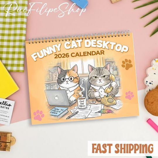 Discover Funny Cat Desktop Wall Calendar 2026, Cat Lover Gifts, Friends and Office Decor
