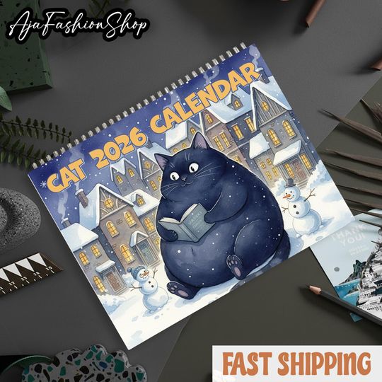 Discover Cat Calendar 2026, Cats with Books Monthly Calendar, Cat Lover Gifts, Reading Gifts, Bookish Bookworm Gifts, Cat Art Christmas Presents