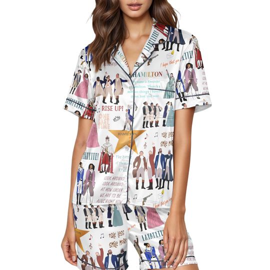 Discover Hamilton Musical Satin Pajamas Set, Broadway Theater PJs, Hamilton Musical Sleepwear, Alexander Hamilton Pajamas Set, Hamilton Fan Gift