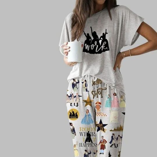 Discover Broadway Musical Hamilton Casual Pajama Set - Broadway-Inspired Loungewear with Elegant Princess & Star Prints