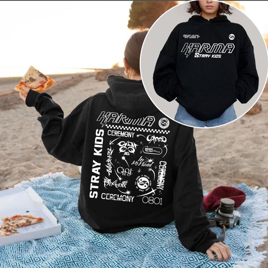 Discover Stray Kids Karma Tracklist Double Sided Hoodie  Stray Kids Ceremony Shirt  Stray Kids dominate SKZOO World Tour 2025 Shirt