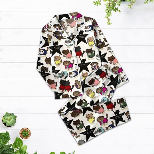 Discover Hamilton Cat PajamaSet, Broadway Musical Cat, Cute Theater PJs, Funny Hamilton Parody Loungewear, Cozy Sleepwear Gift For Fans PSH2953