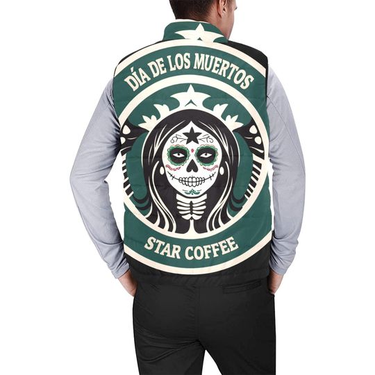 Discover Puffer Vest Da De Los Muertos Coffee Padded Vest
