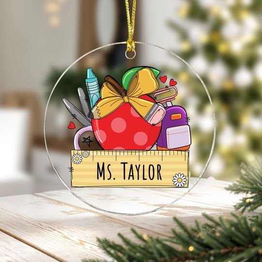 Discover Personalized Teacher Acrylic Ornament - Custom Name Christmas Keepsake - Holiday Tree Decoration