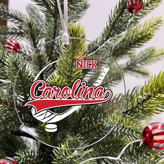 Personalized Hockey Team Acrylic Ornament, Christmas Keepsake,  Holiday Tree Decoration, Carolina