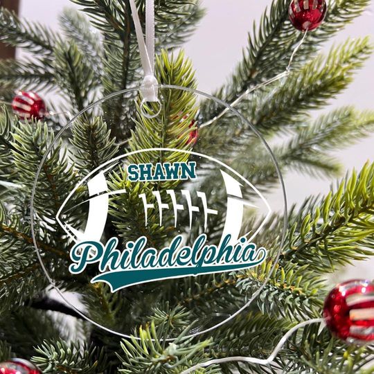 Personalized Acrylic Football Ornament - Philadelphia Team Christmas Keepsake Holiday Tree Decoration